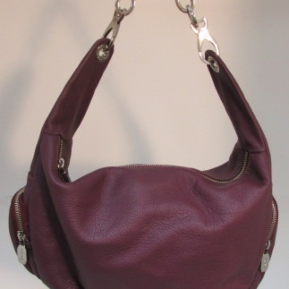 Prune Dark Burgundy Pebble Leather Shoulder Bag